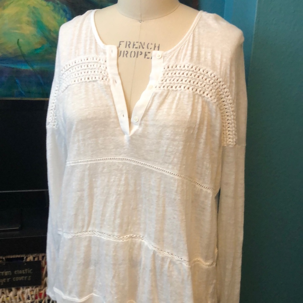 Mediterranean Cotton linen crocheted White tunic top